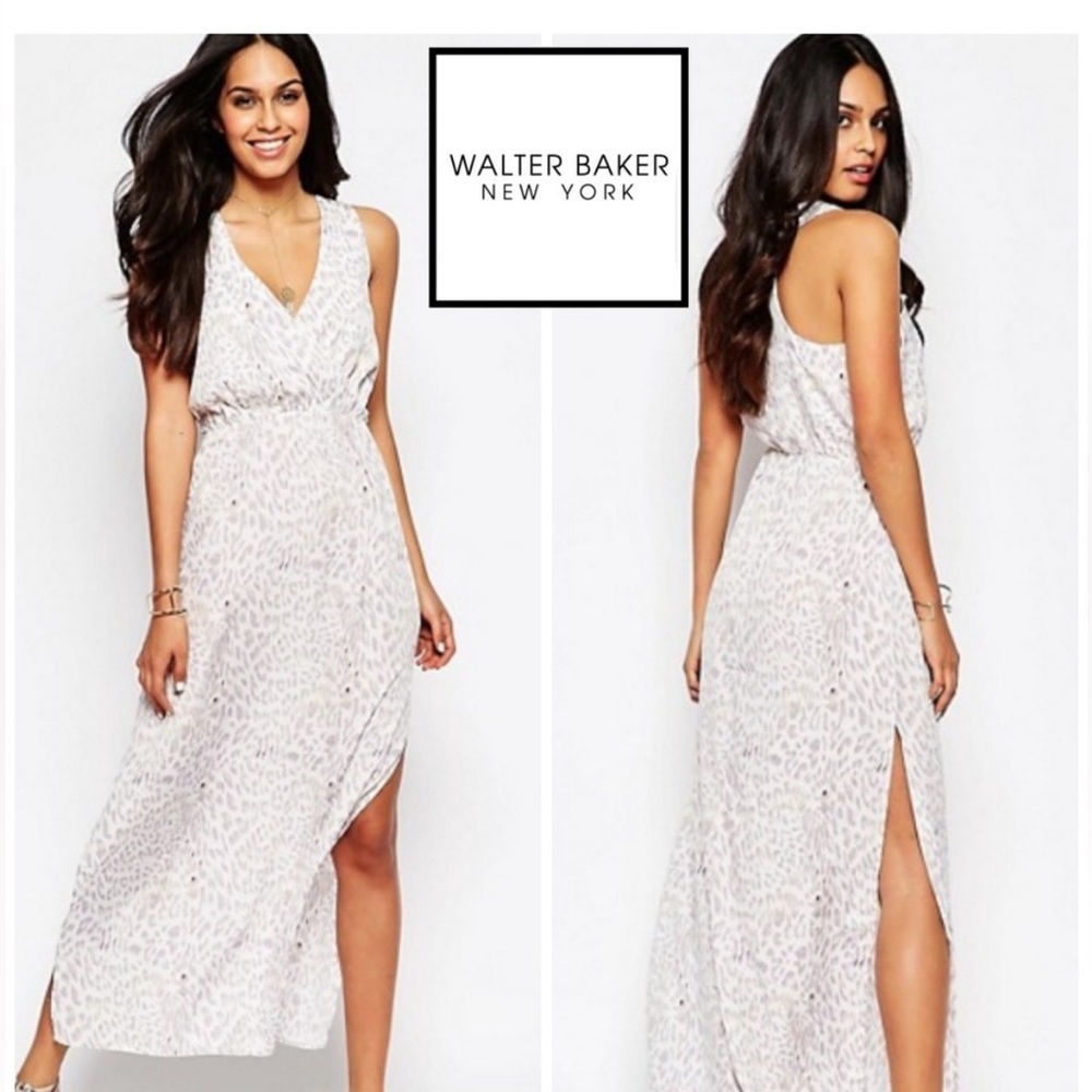 W118 BY WALTER BAKER LAVENDER AND WHITE ANIMAL PRINT MAXI DRESS SIZE 4